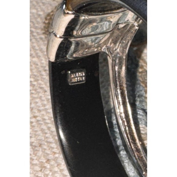 Alexis‎ Bittar Hinged Bangle Bracelet Black Lucite Silver Tone Modern Designer - Picture 4 of 6
